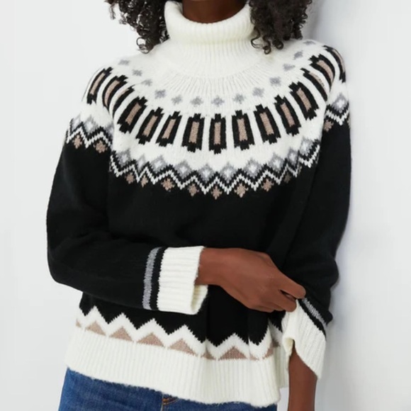 Charcoal and Cream Fair Isle Cardiff Sweater - Picture 2 of 6
